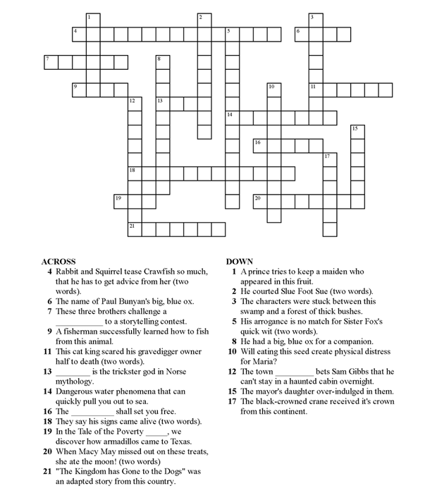 Printable Crossword Puzzles For 6th Graders