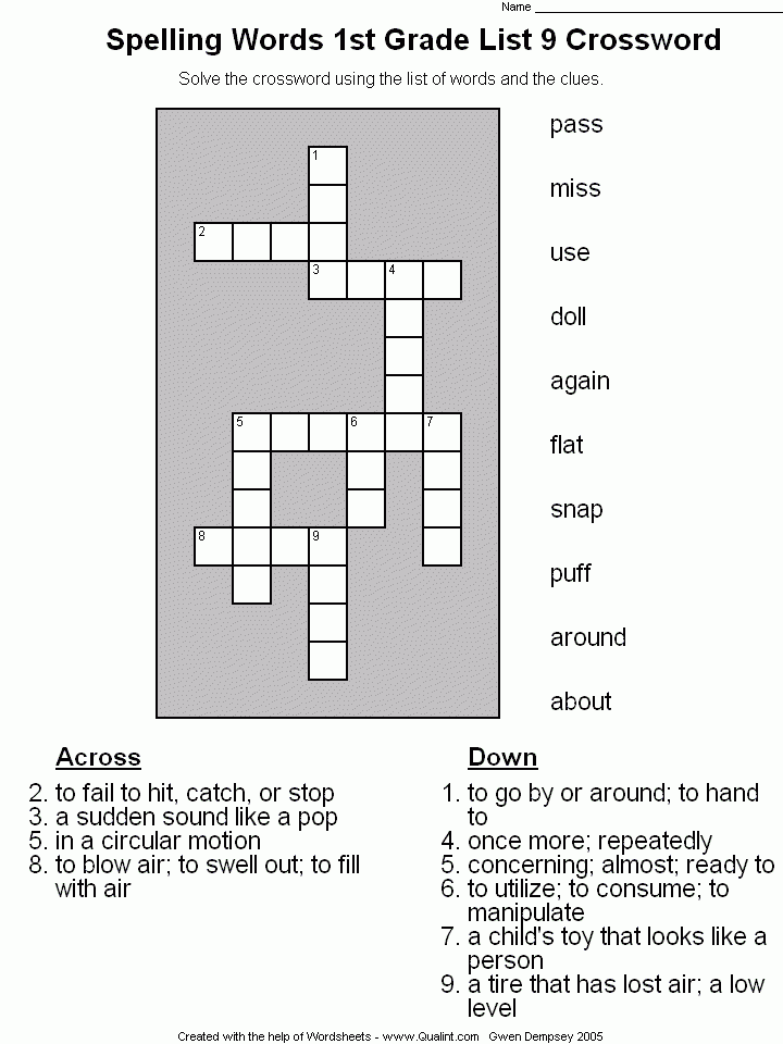 Free Printable 1st Grade Crossword Puzzles