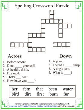 Printable Crossword Puzzles For 1st Graders
