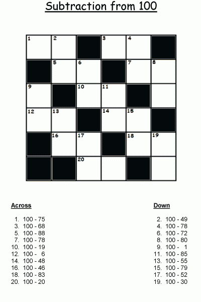Printable Math Crossword Puzzles