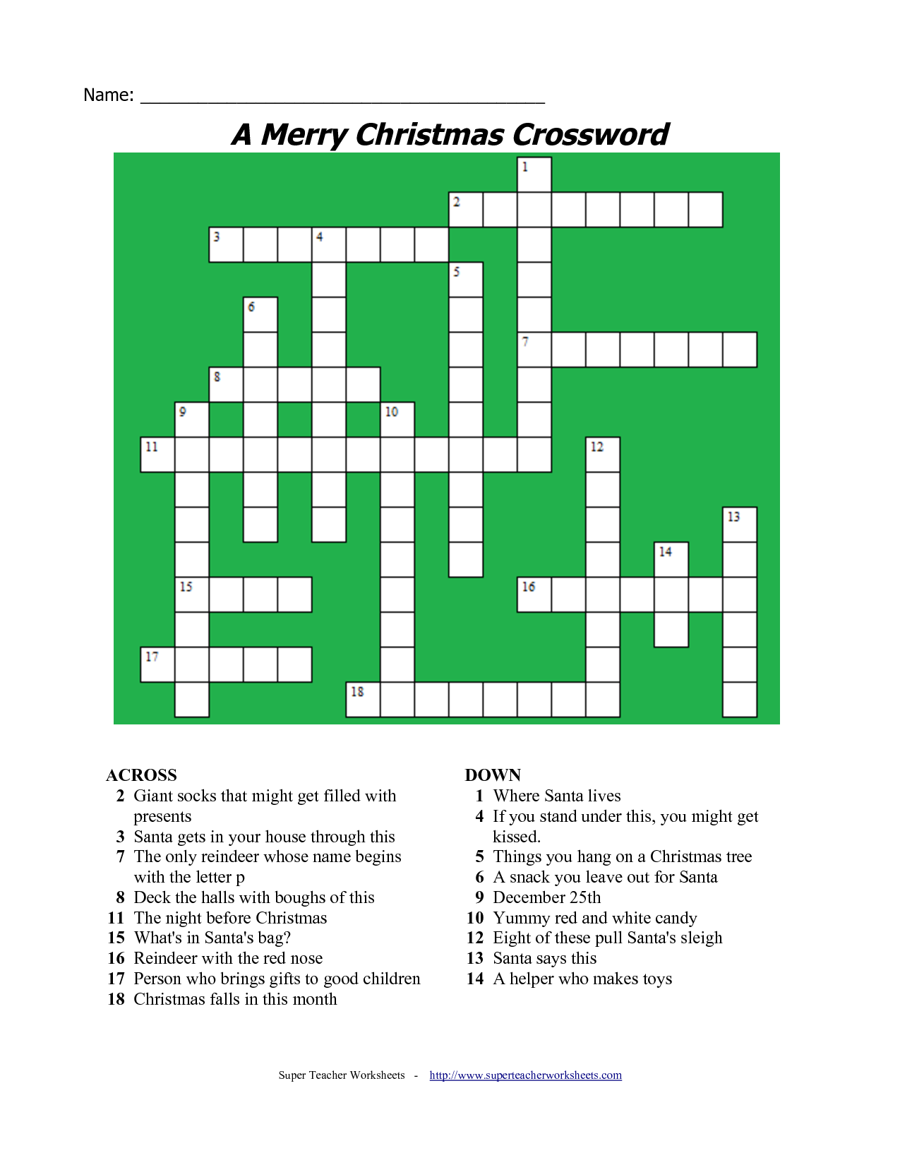Christmas Crossword Puzzle Free Printable