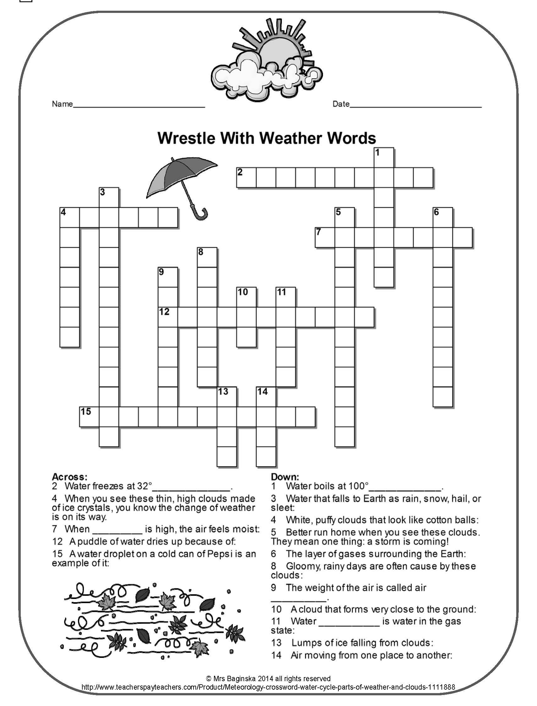 Printable Crossword Puzzles For 4th Graders