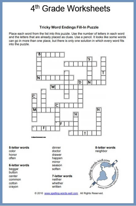 Printable Crossword Puzzles 4th Grade