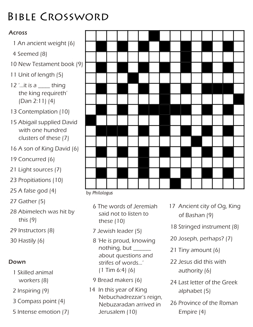 Printable Christian Crossword Puzzles