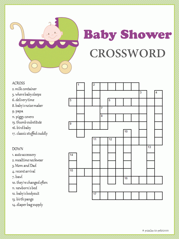 Baby Shower Crossword Puzzle Free Printable