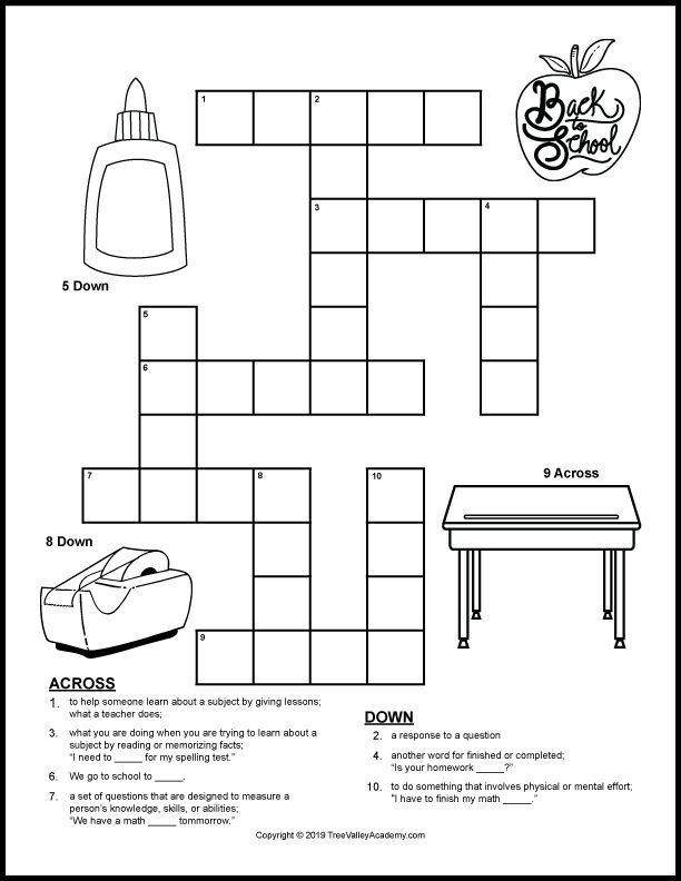 Back To School Crossword Puzzles Homeschool Fall