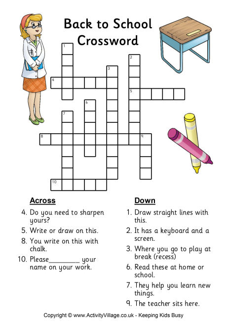 Free Back To School Crossword Puzzle Printable
