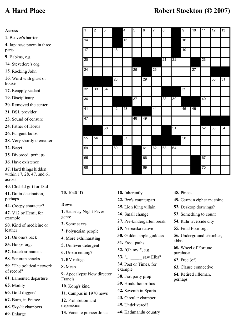 Printable Crossword Difficult HomeURL us