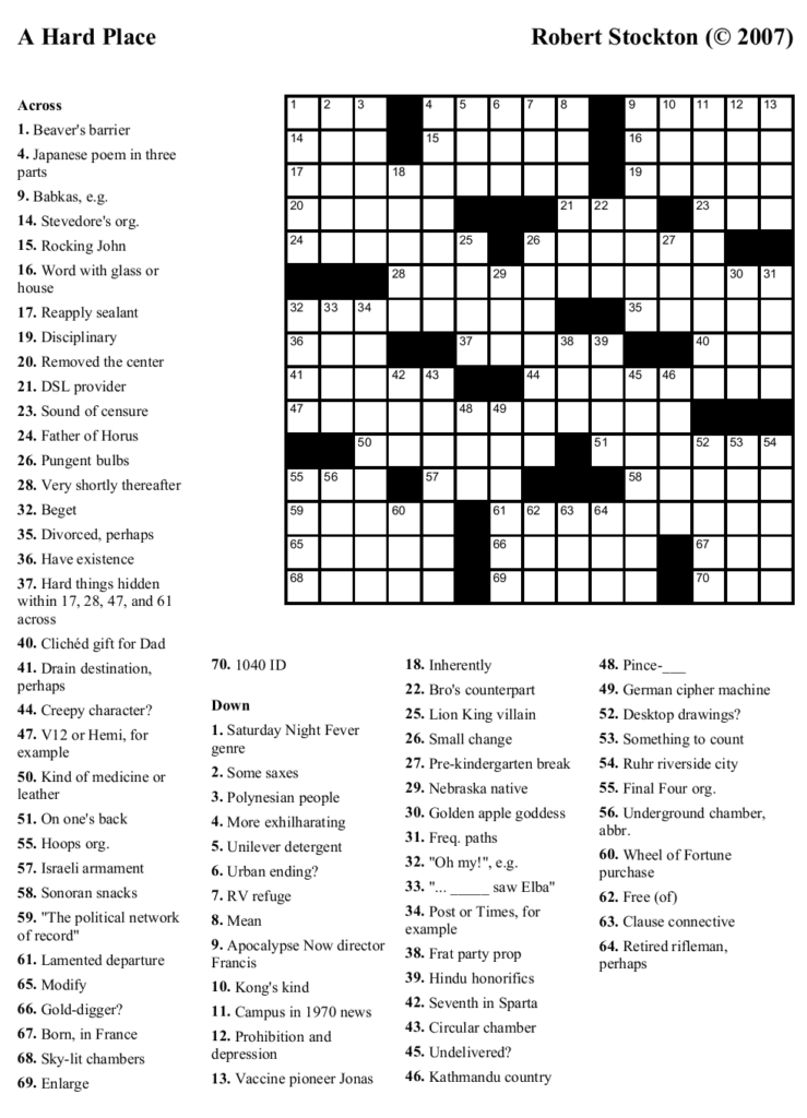 Beekeeper Crosswords Blog Archive Puzzle 22 A Hard