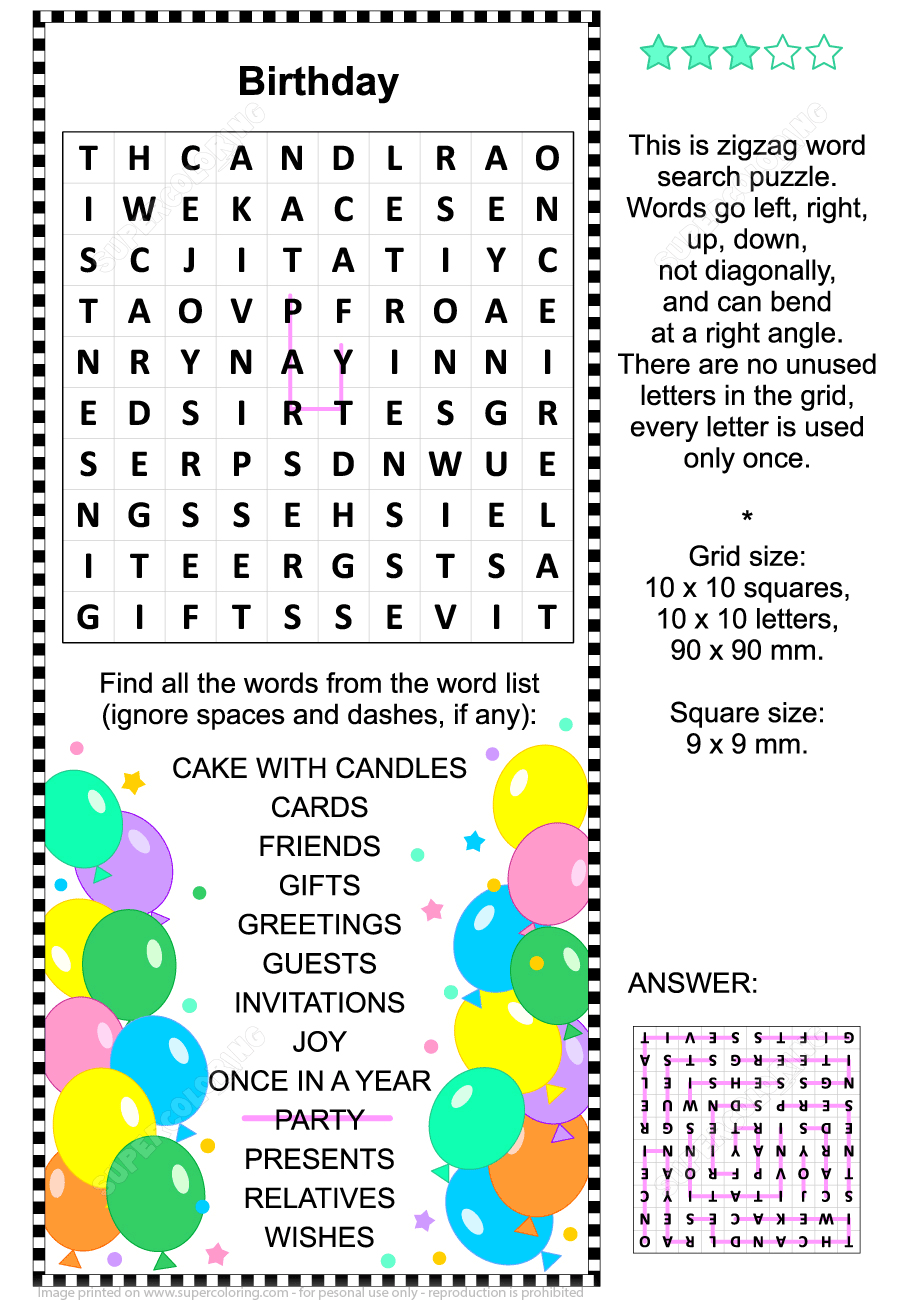 Free Printable Zigzag Word Search Puzzles