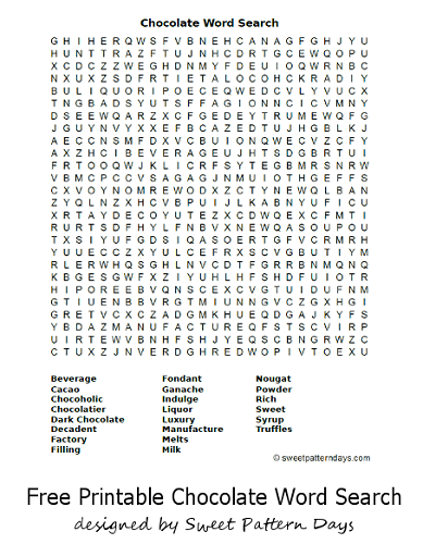 Free Printable Word Search Puzzles Chocolate