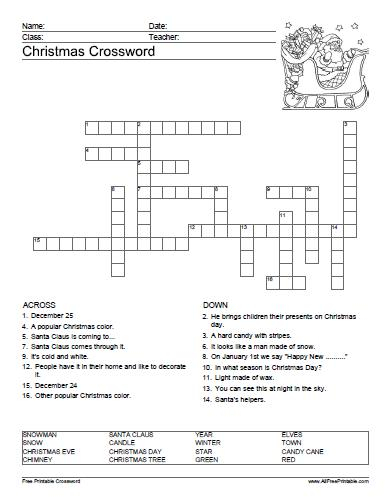 Printable Crossword With Word Bank