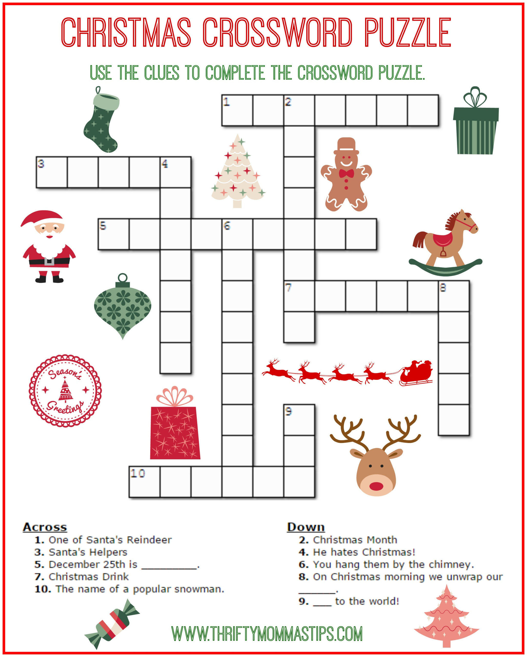Christmas Crossword Puzzles For Kids Free Printable