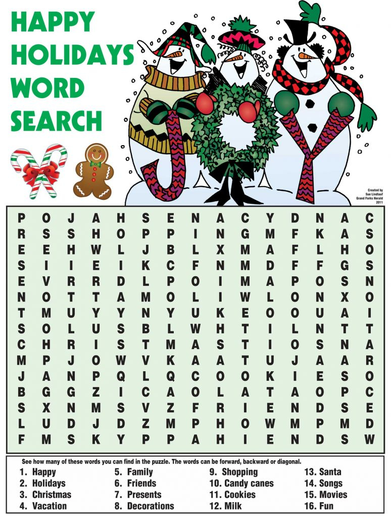 Free Holiday Word Search Puzzles Printables