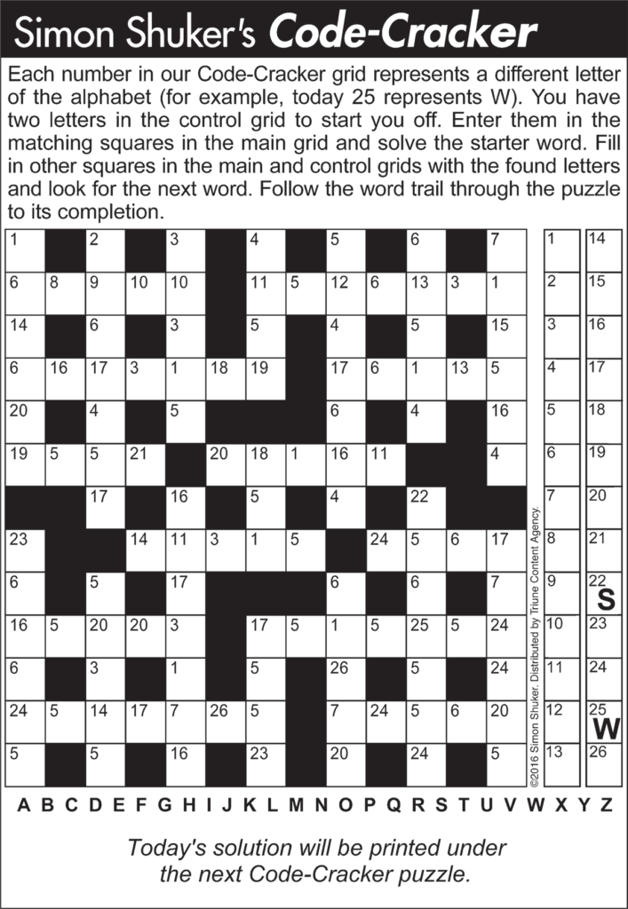 Code Cracker Sample Puzzle 1 Tribune Content Agency May