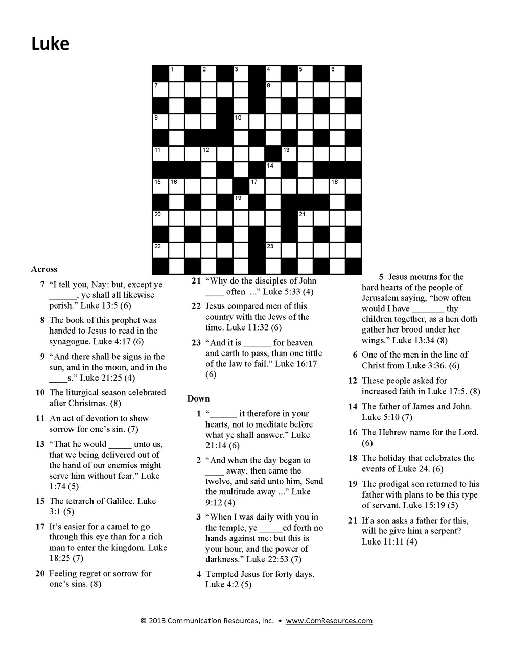 Free Printable Bible Crossword Puzzles With Answers