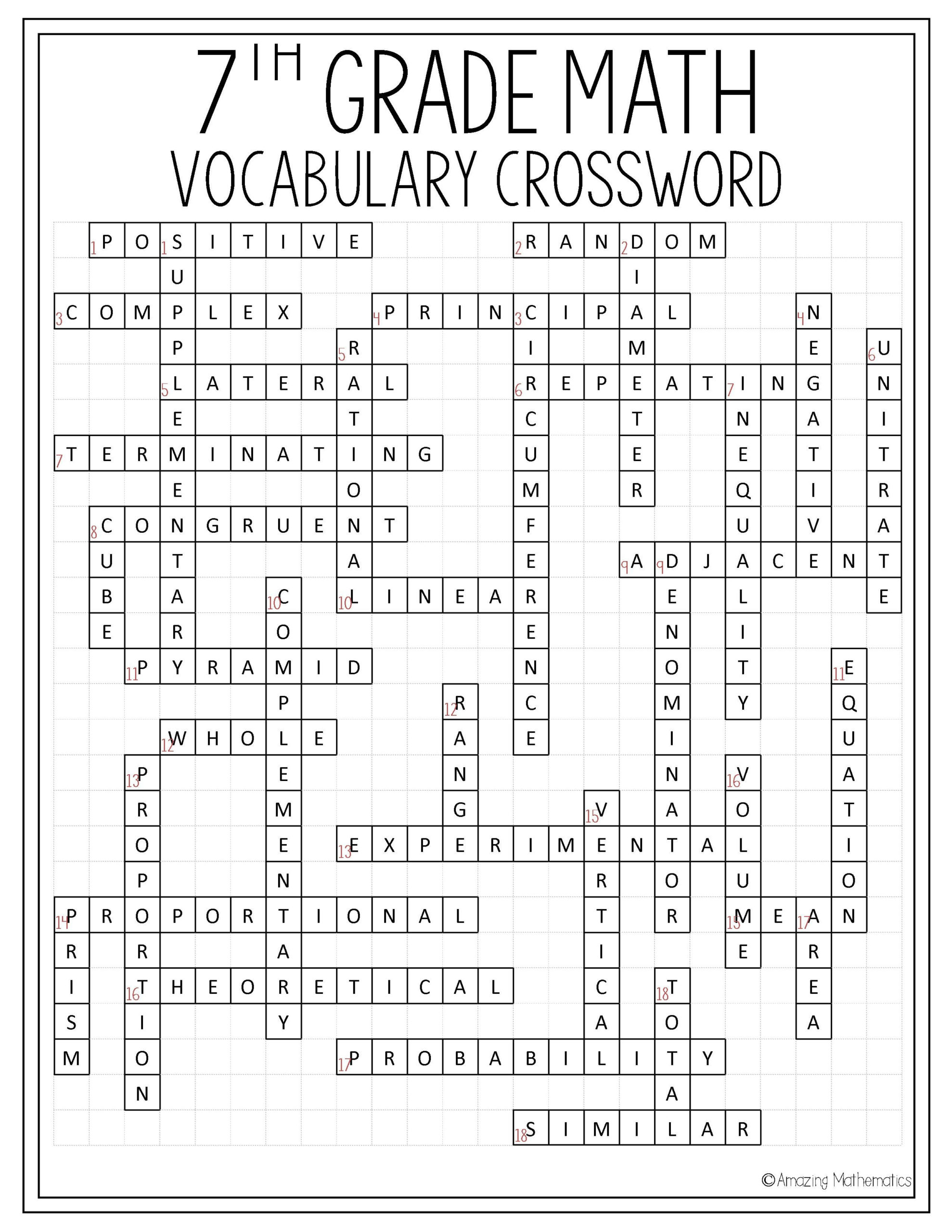 Crossword Printable 7th Grade