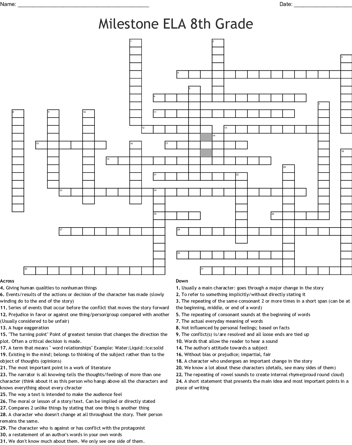 Free Printable Crossword Puzzles For 8th Grade