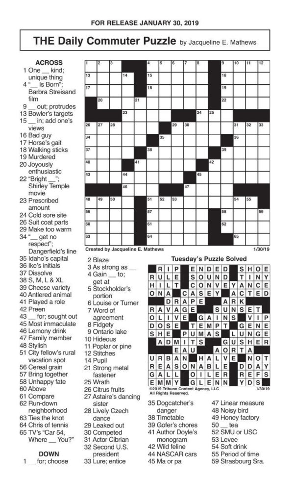 Crosswords January 30 2019 Crosswords Redandblack