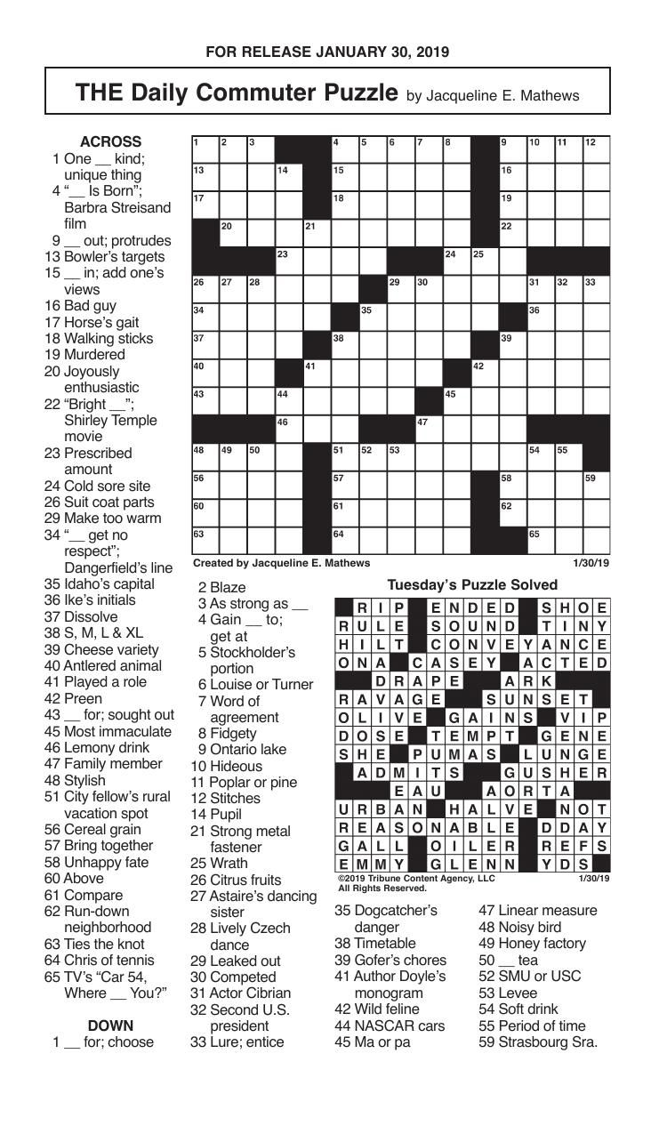 Free Daily Printable Crossword Puzzles April 2019 Printable Crossword Puzzles Online