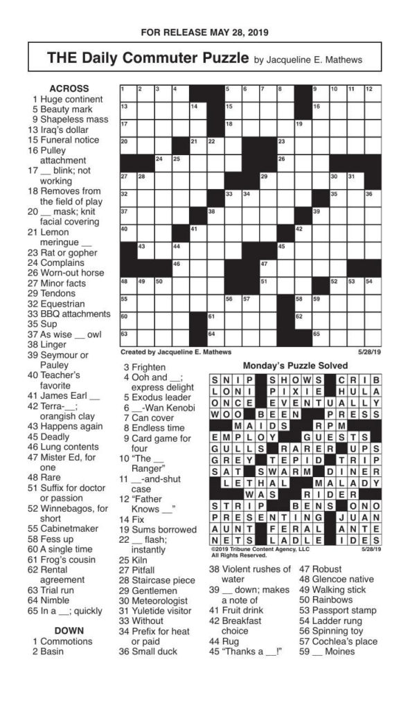 Crosswords May 28 2019 Crosswords Redandblack