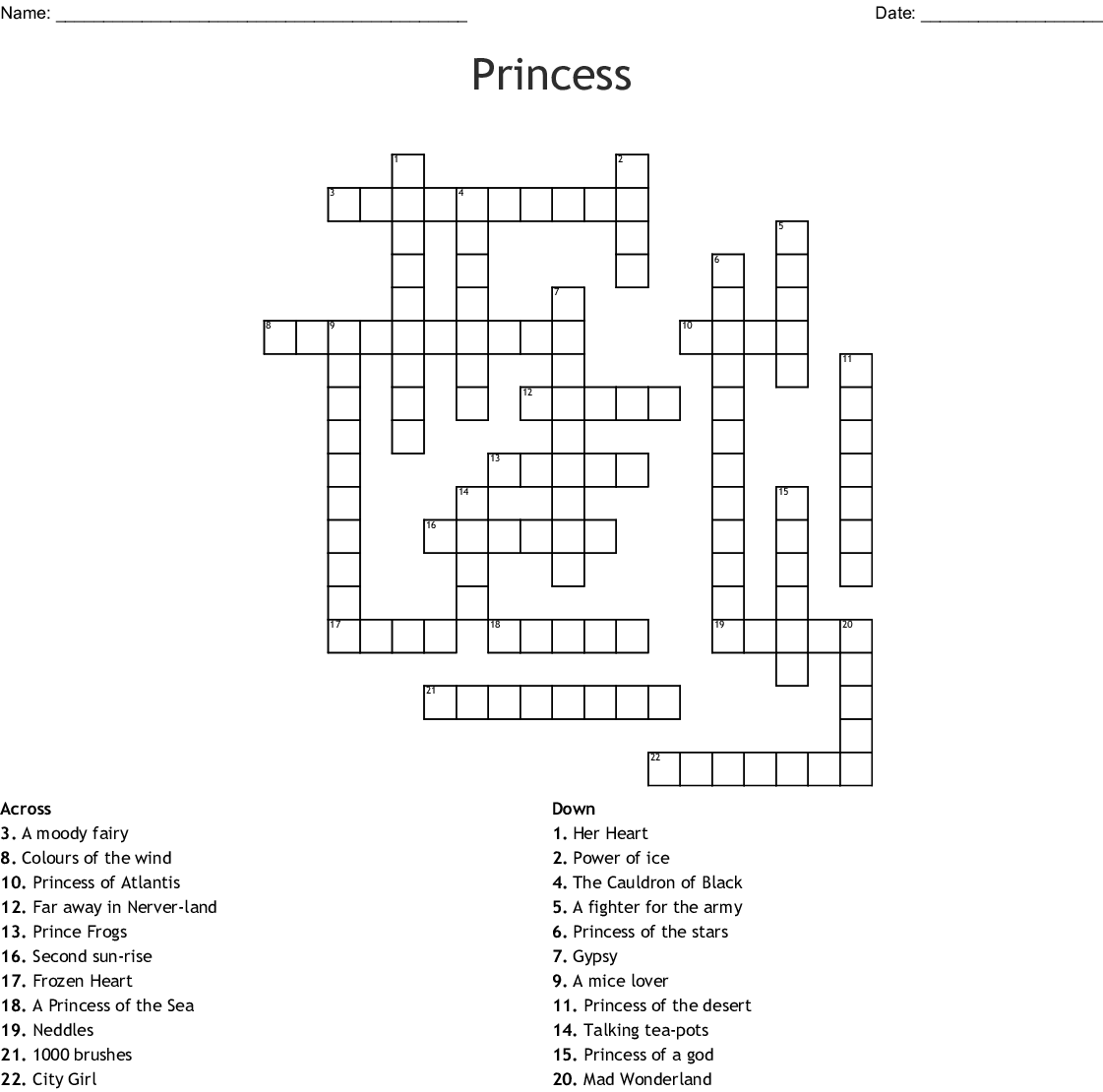 Printable Crossword Disney