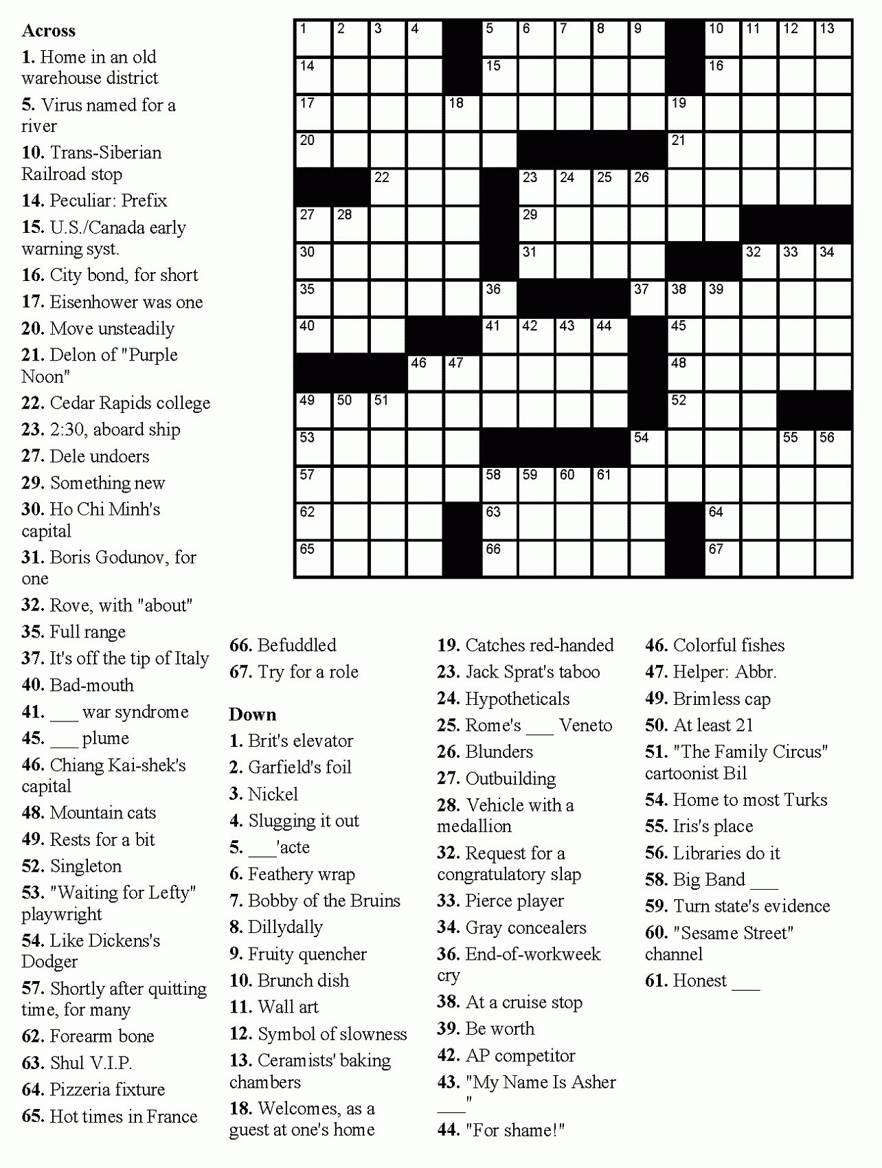 Free Printable Easy Crosswords