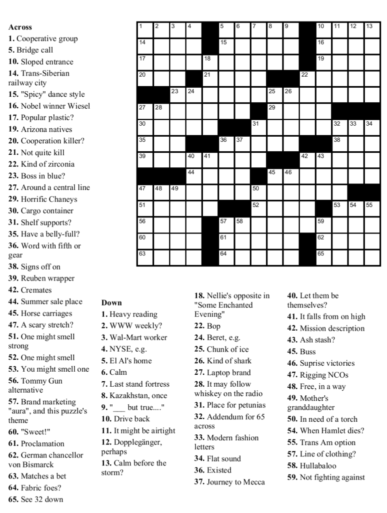 Easy Printable Crossword Puzzles For Beginners The