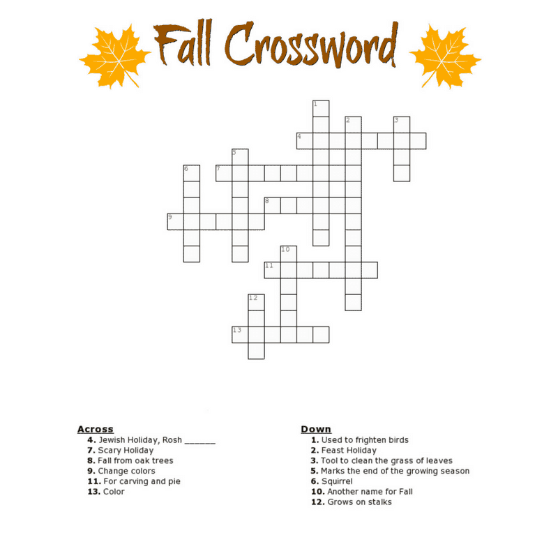 Free Fall Crosswords Printable