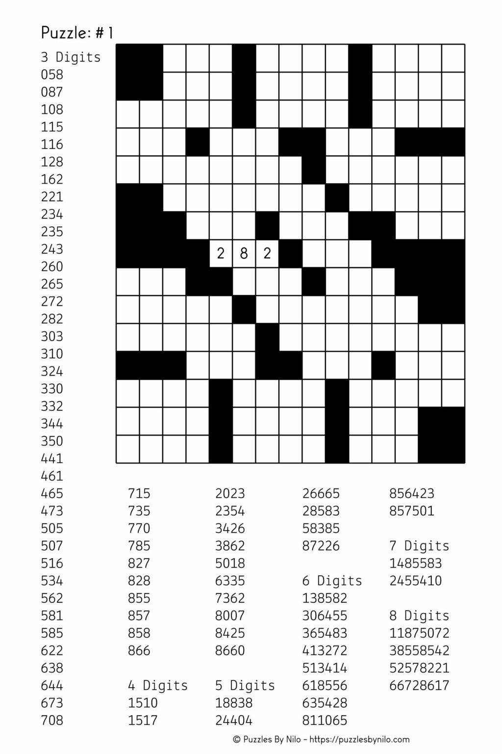 Free Downloadable Number Fill In Puzzle 001 Get Printable Crossword