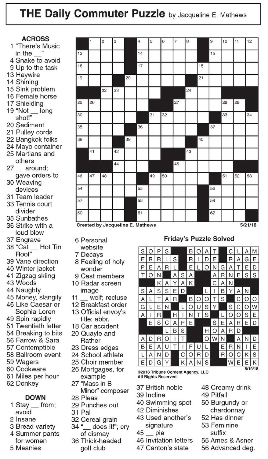 Free Printable Daily Commuter Crossword