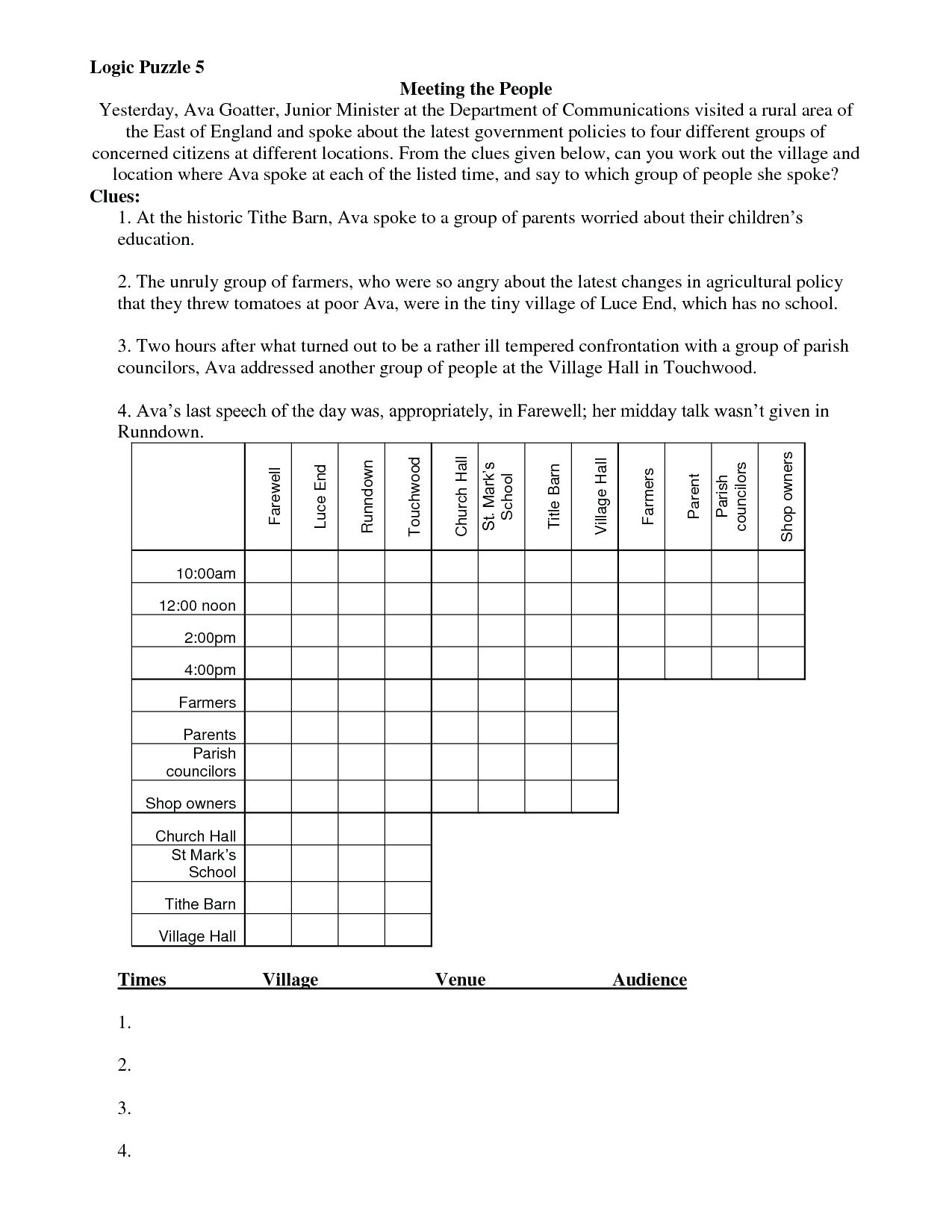 Free Printable Logic Puzzles For High School