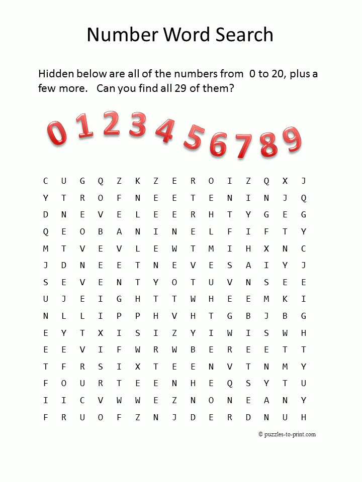 Free Printable Number Word Search Puzzles