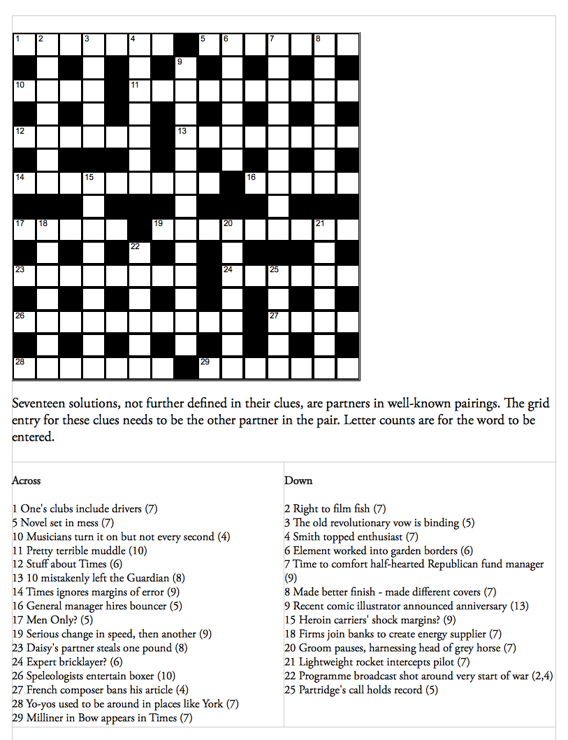 Guardian Printable Quick Crossword