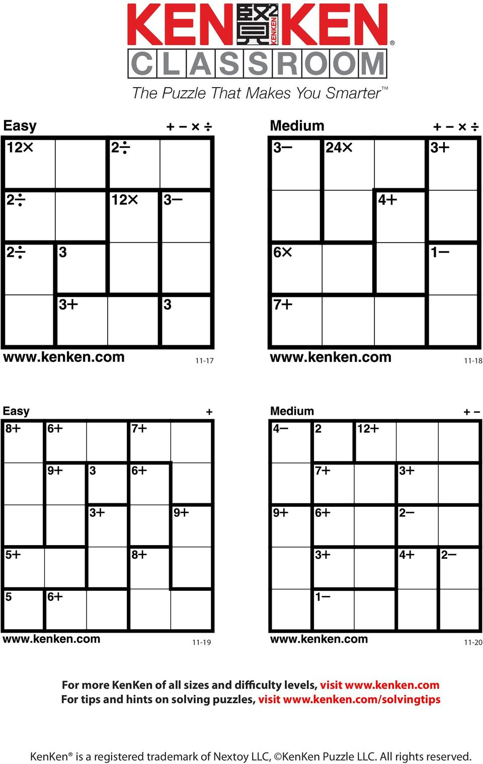 Free Kenken Printable Puzzles