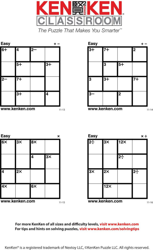 Kenken Puzzles Printable 5X5 Printable Crossword Puzzles