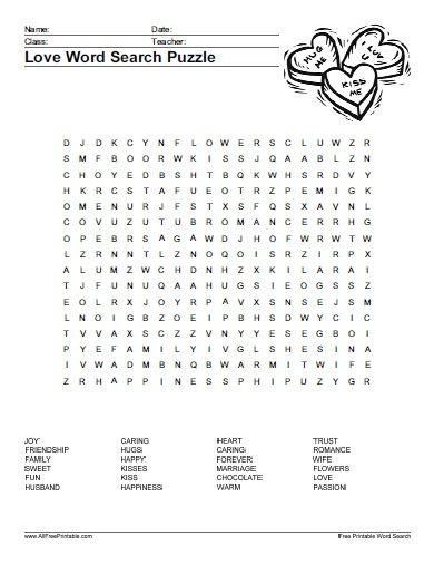 Printable Love Crossword Puzzles