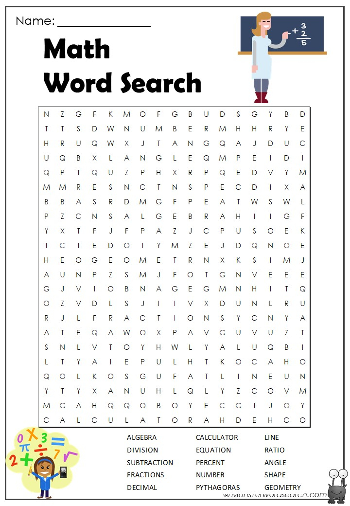 Free Math Word Search Puzzles Printable