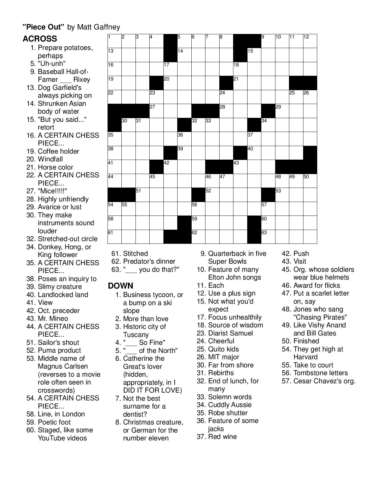 Merl Reagle's Sunday Crossword Free Printable