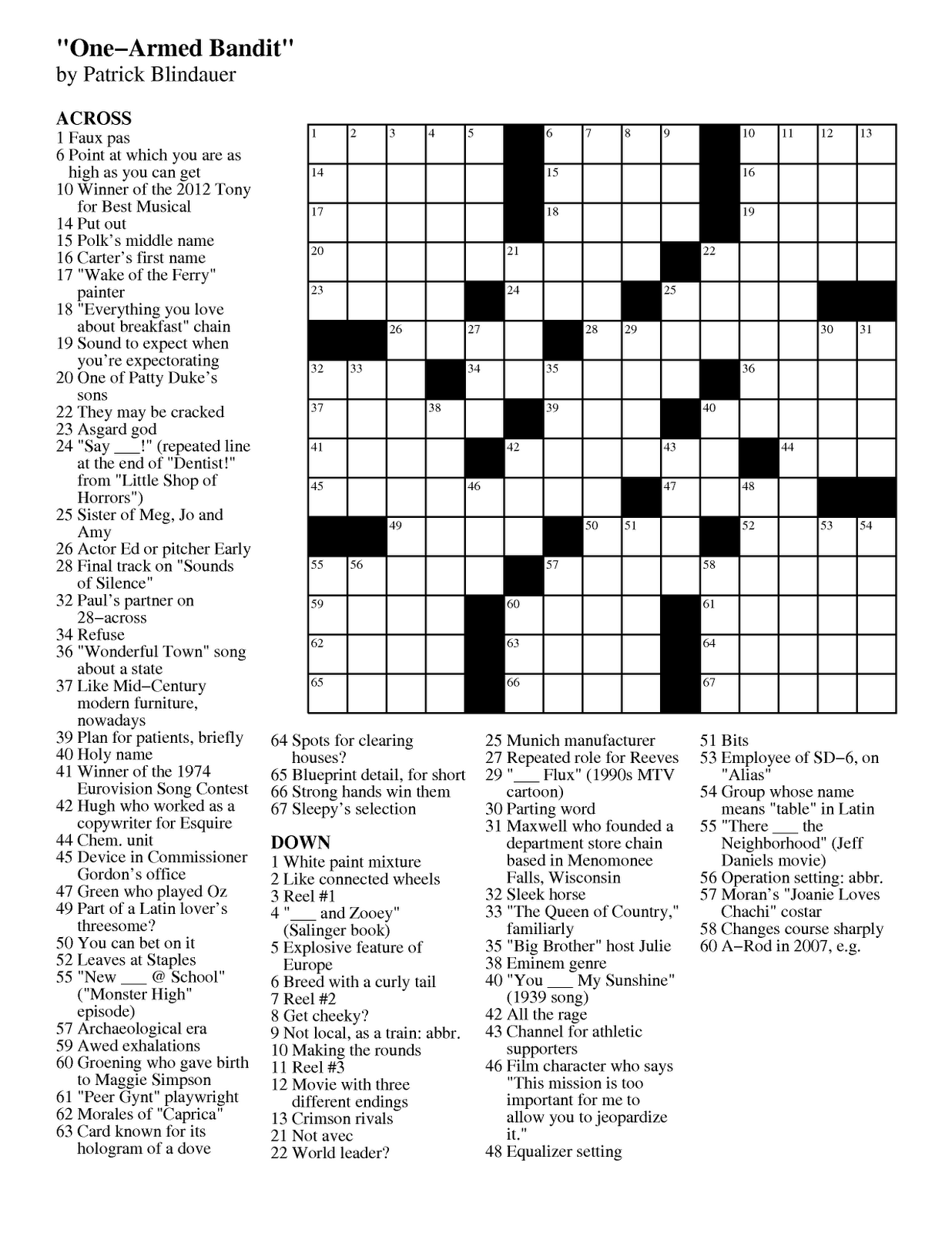 Sunday Printable Crossword Puzzles