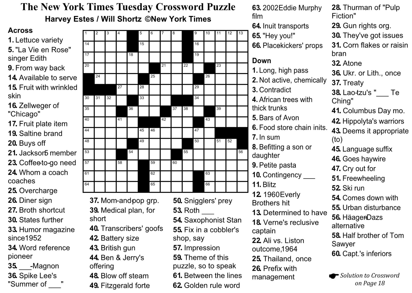 New York Times Crossword Printable Free Monday