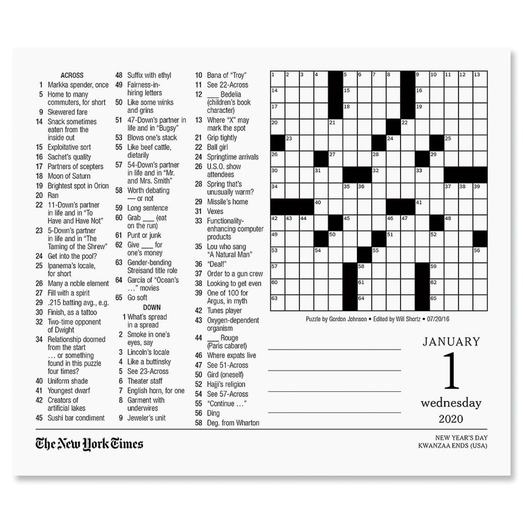 New York Times Crossword Puzzles 2020 Calendar Current