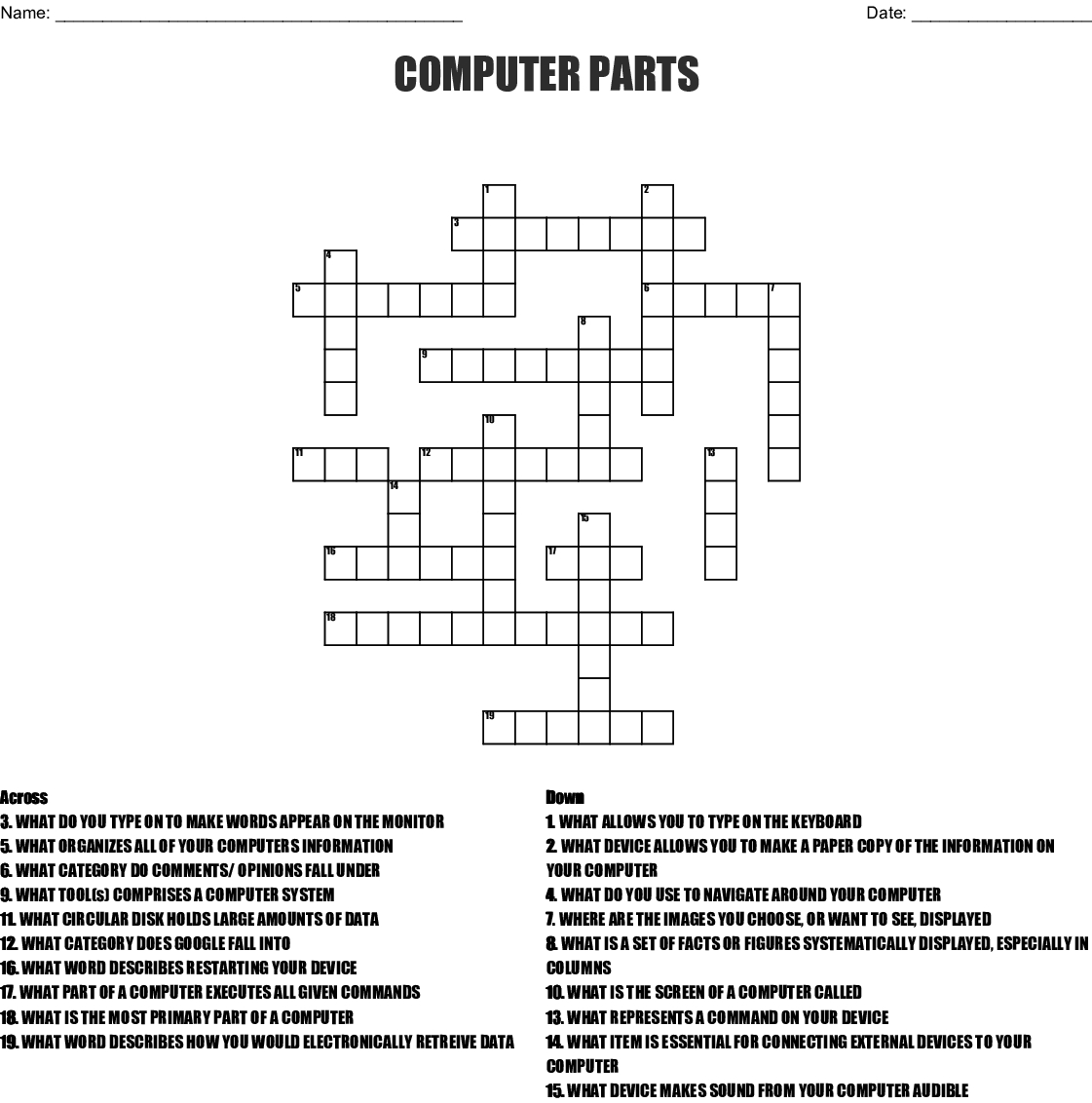 Printable Computer Crossword Puzzles With Answers