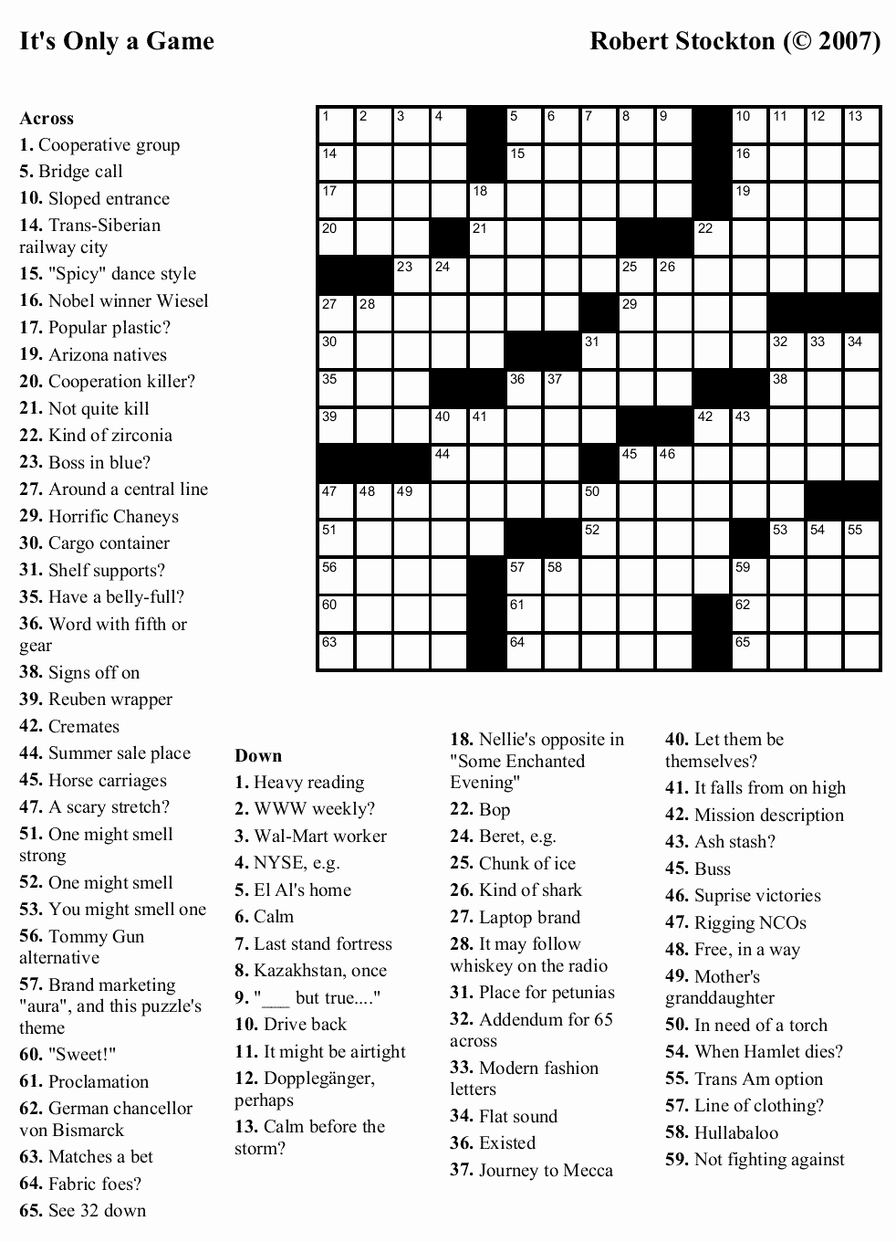 Free Daily Online Printable Crossword Puzzles