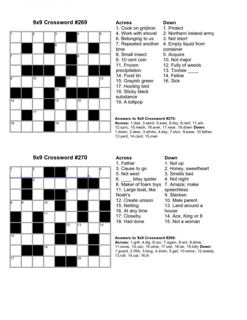 Printable Crossword Puzzle With Answer Key Printable