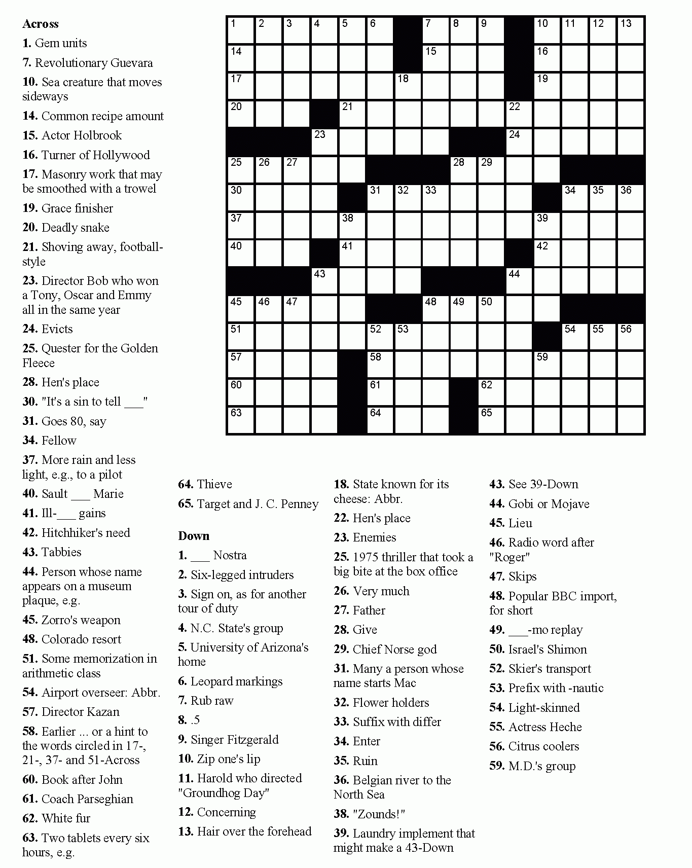 Free Easy Printable Crossword Puzzles For Adults Pdf