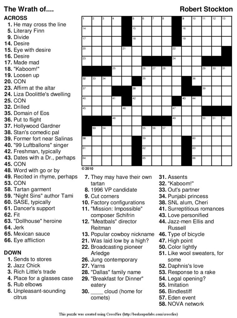 Printable Crossword Puzzles With Solutions Printable