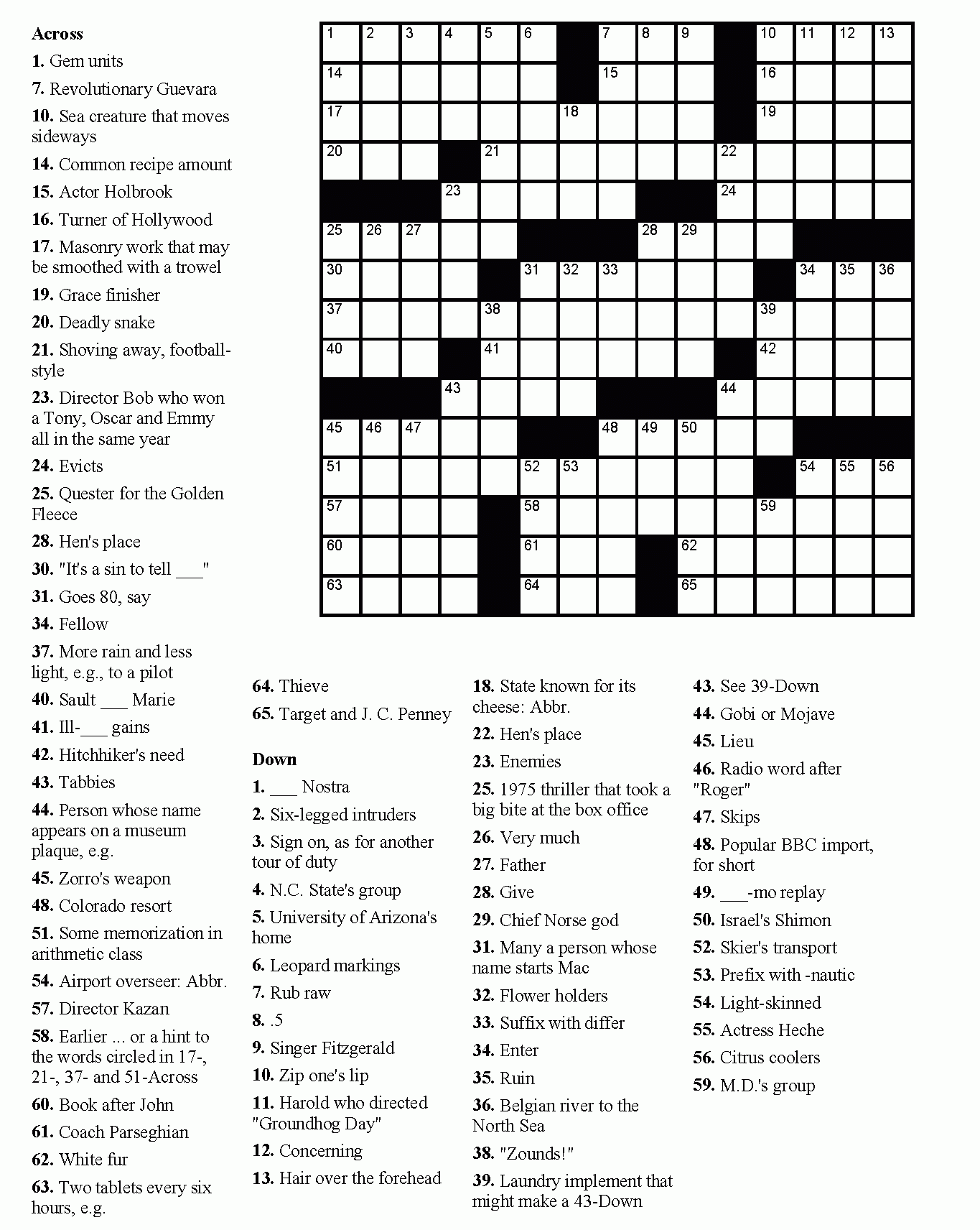 Printable Crossword Puzzles For Young Adults