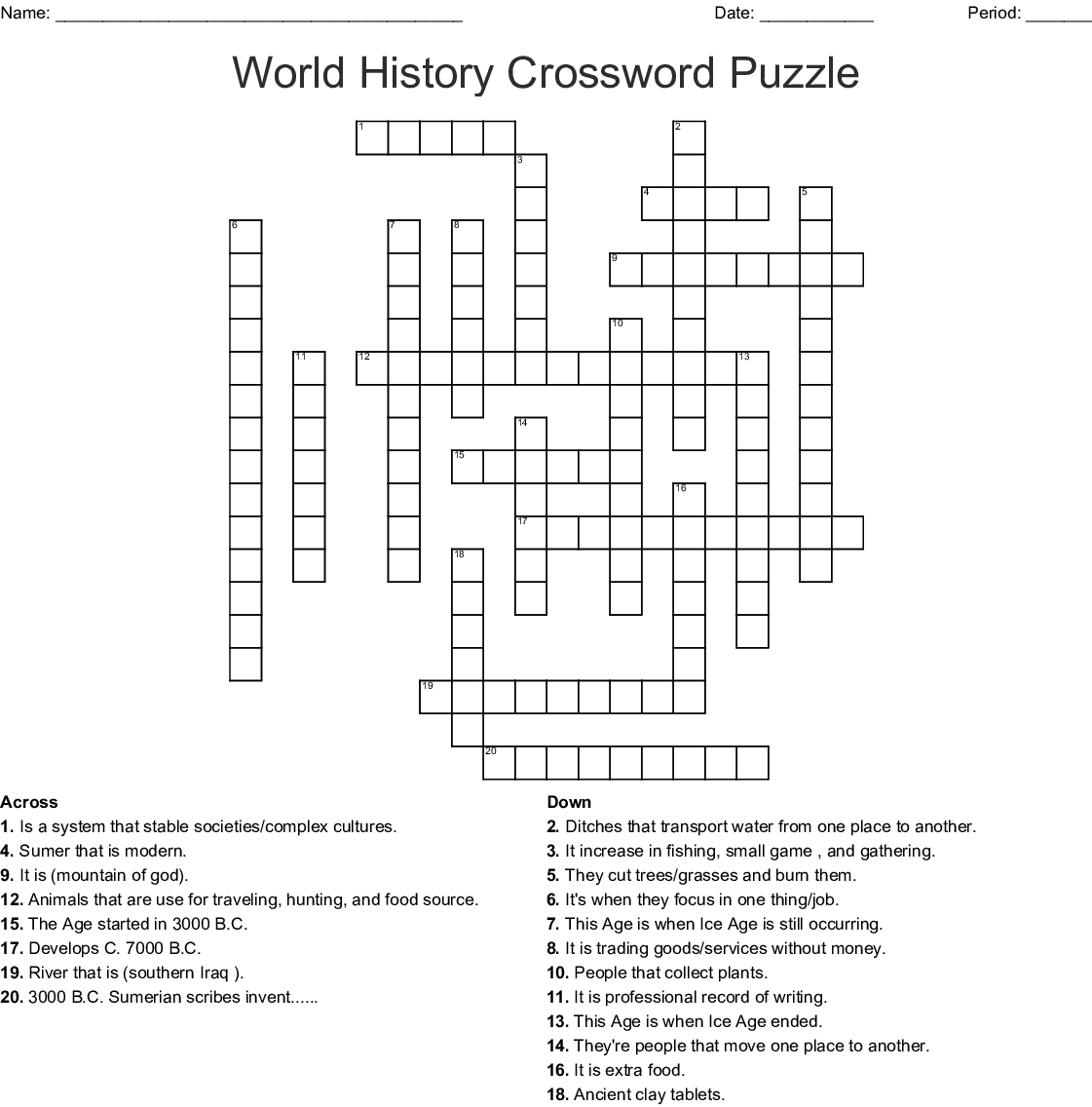 Printable History Crossword Puzzles