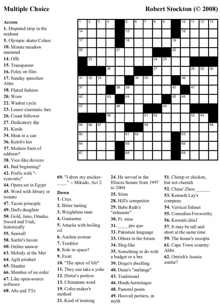 Printable Intermediate Crossword Puzzles Printable